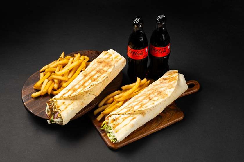 Chicken kebabs x2 + fries x2 + 0.25l drinks x2