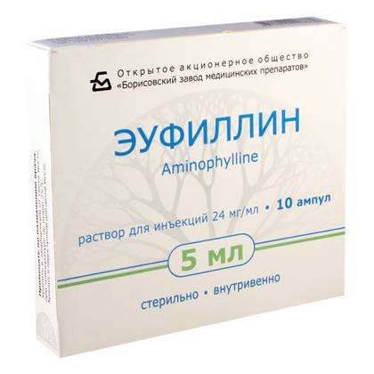 ეუფილინი ი/ვ ხსნარი საინექციო 2.4%  5მლ ამპულა /ბელ/ #10