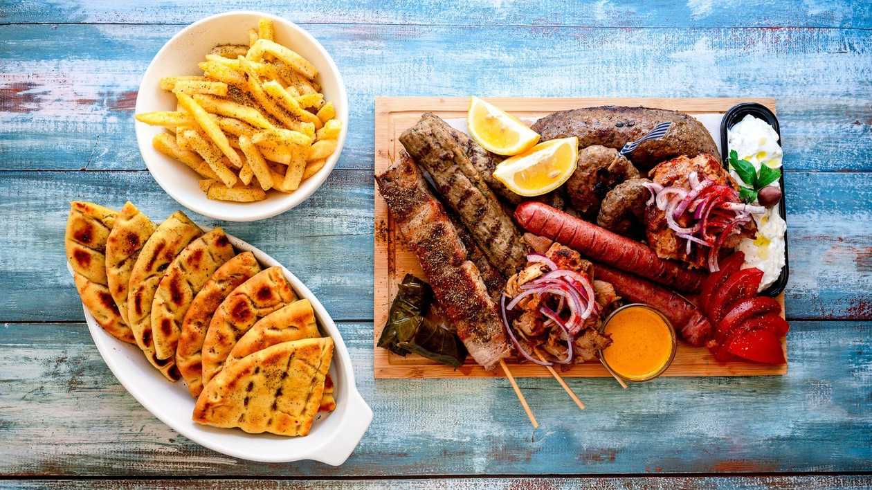 Greek 7 Meats Mix Grill Family Platter, serves 4 people