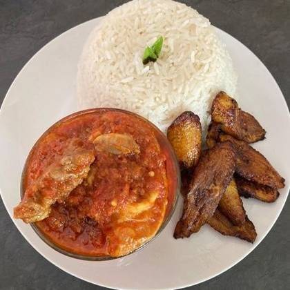Plain Rice with Chicken Stew