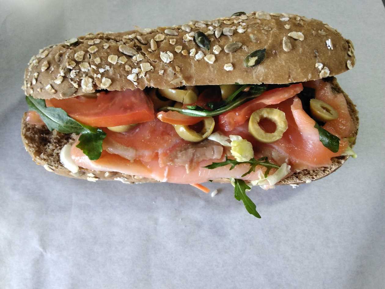 Brown salmon ciabatta