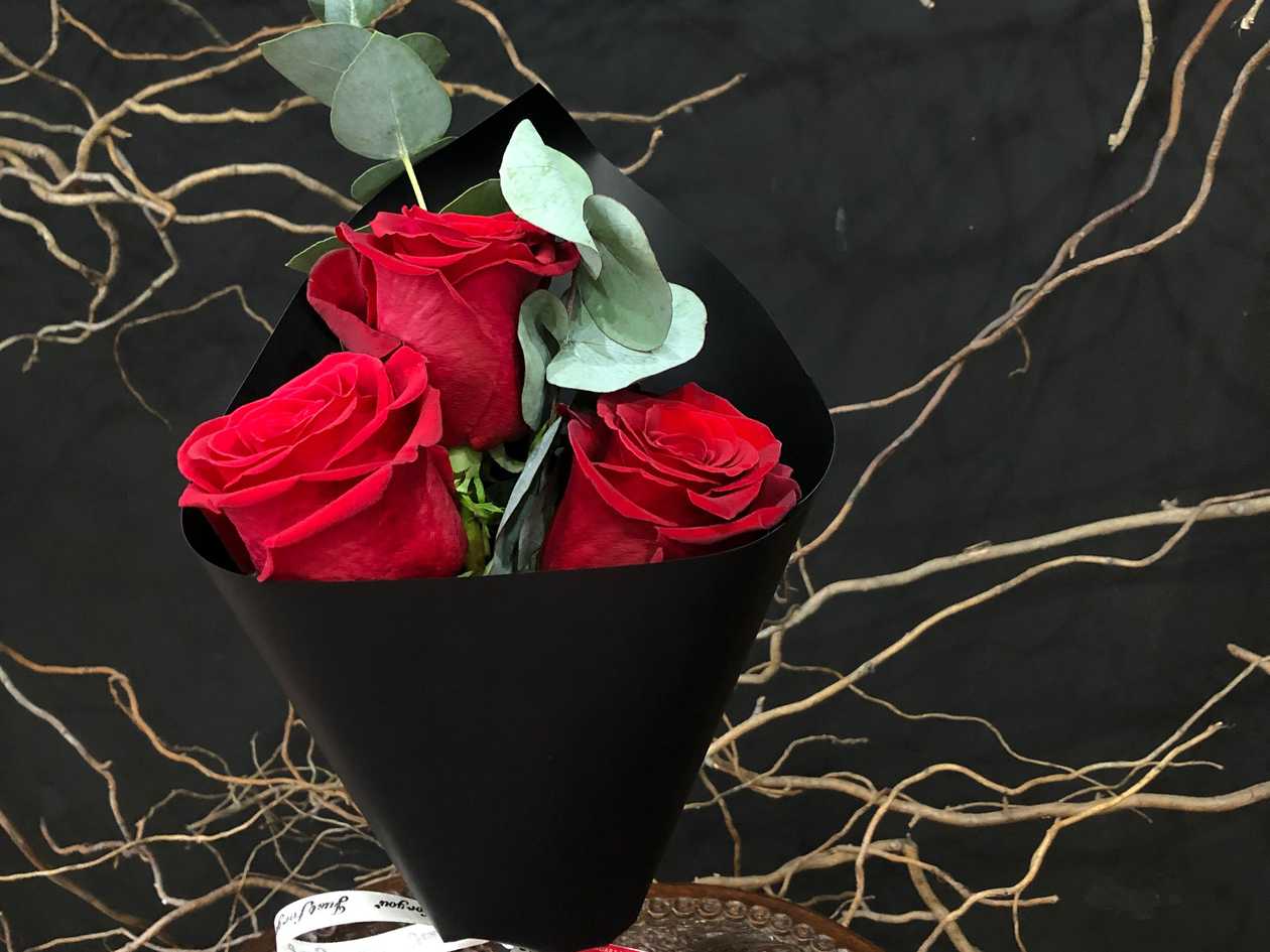 Cone Bouquet with 3 Roses