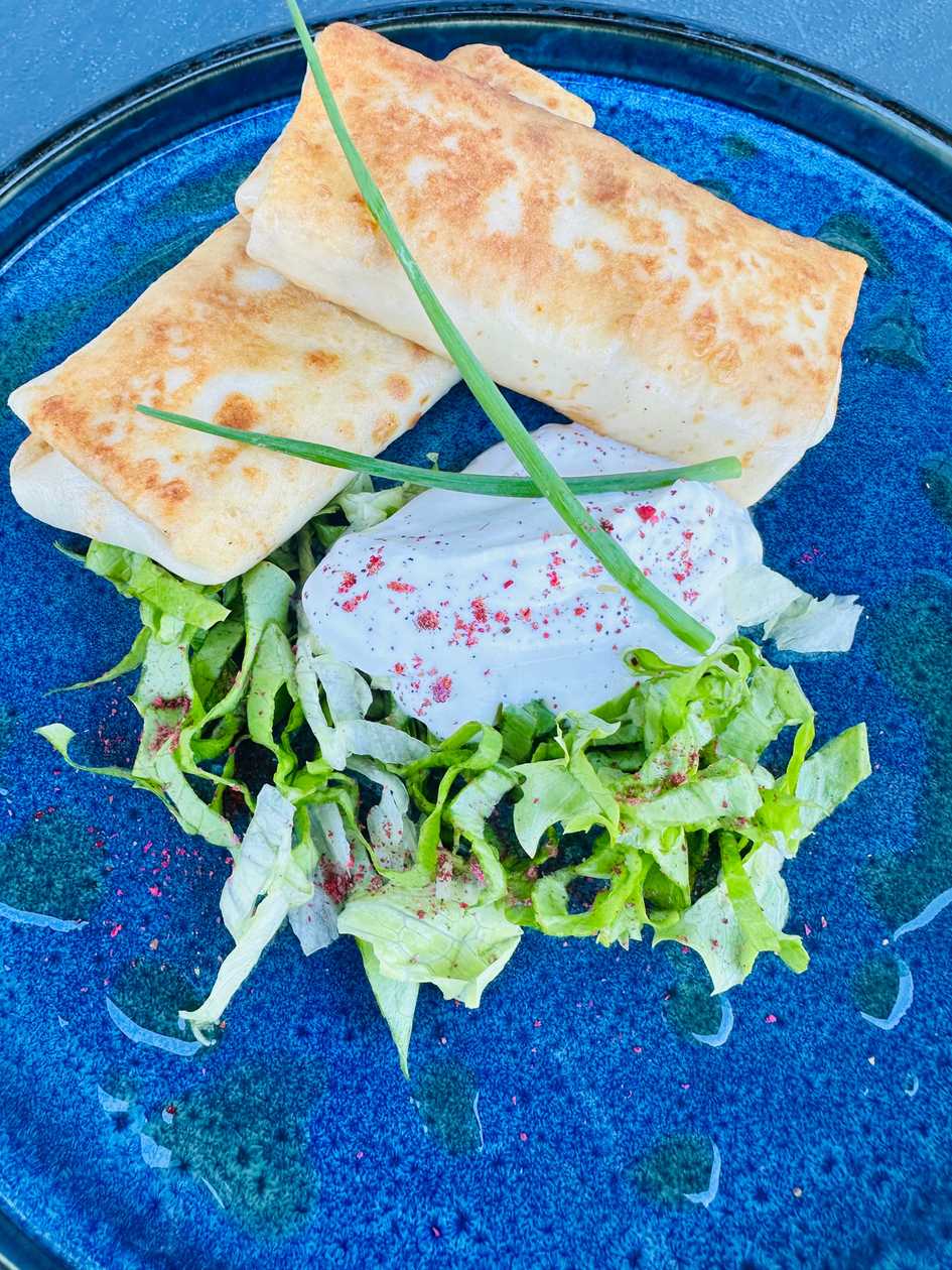 Pancakes with veal and sour cream