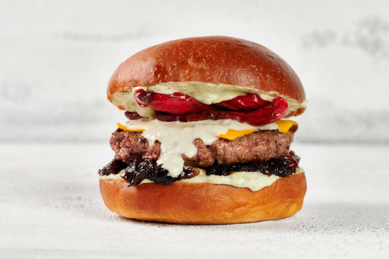 Buster beef burger with blue cheese