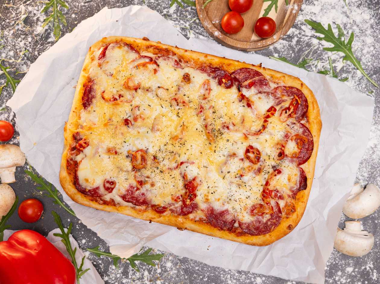 Detroit Pizza with Spicy Salami