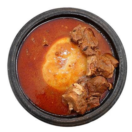Mankene Fufu(Cocoyam) with Goat Meat and Light Soup