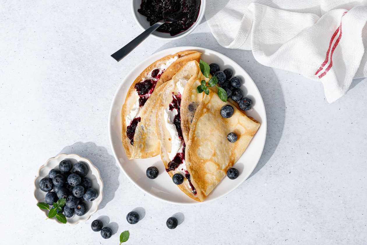 Crepe with blueberry jam
