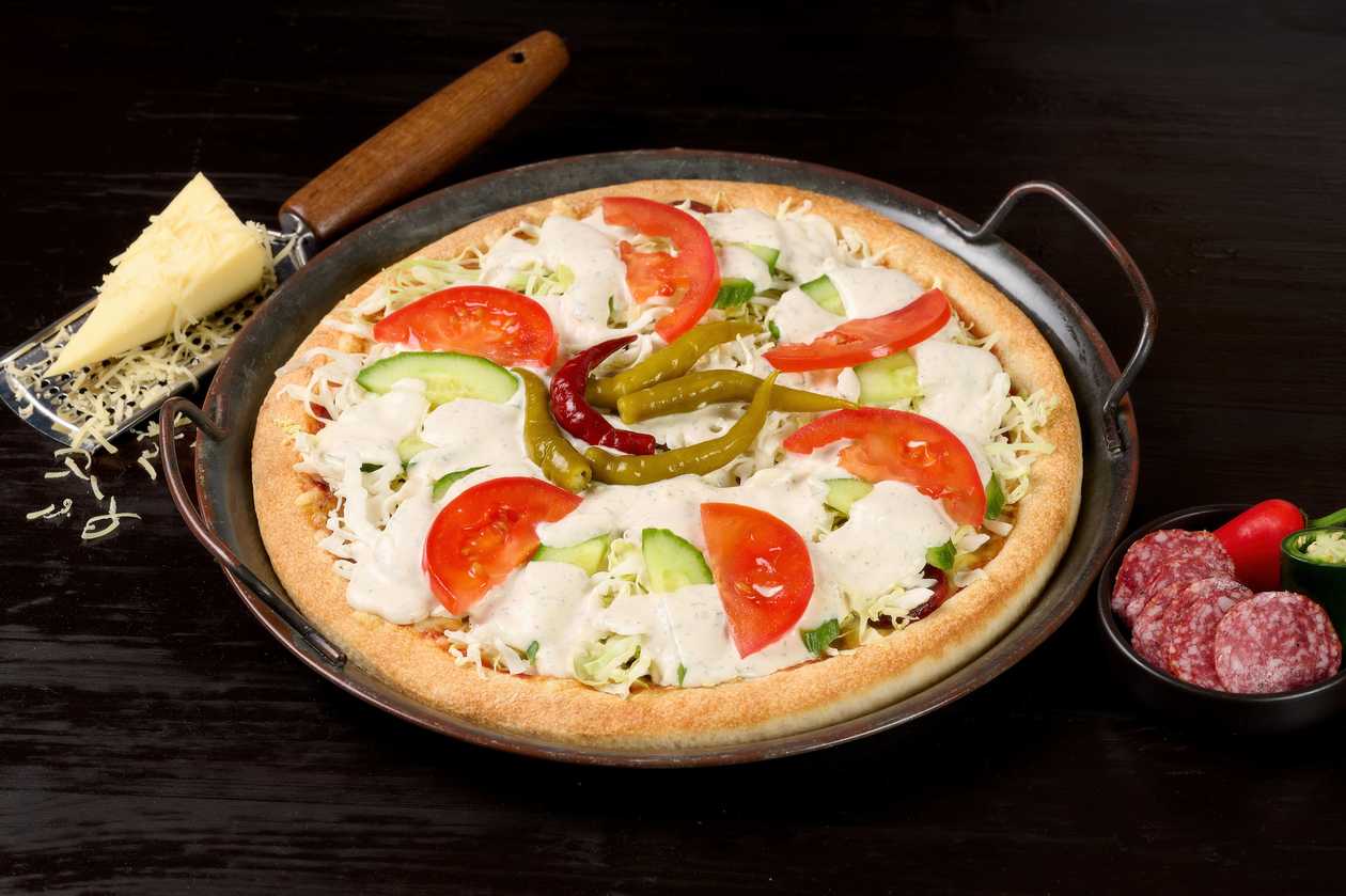Kebab pizza thick-crust pizza