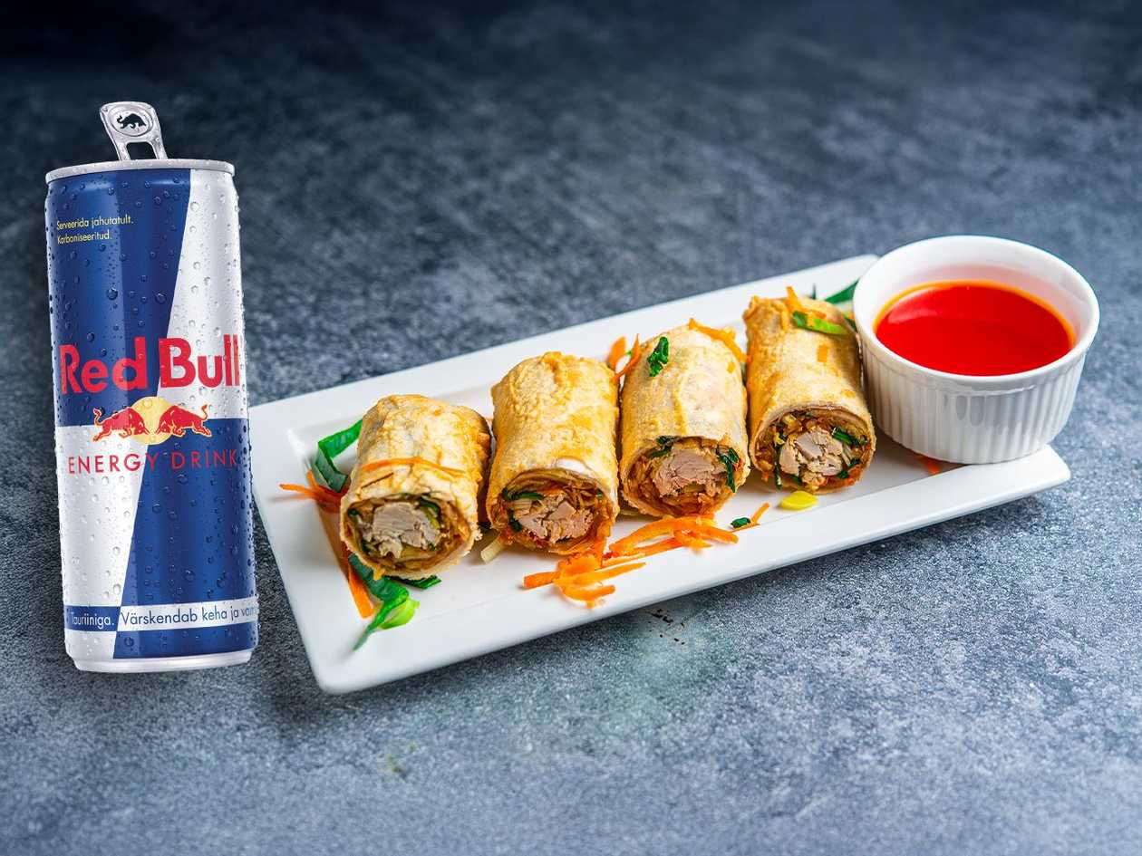 Chicken Spring Roll + Red Bull