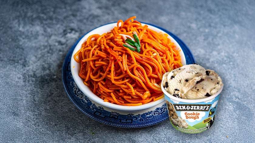 Chilli Chicken Noodles with Cookie Dough