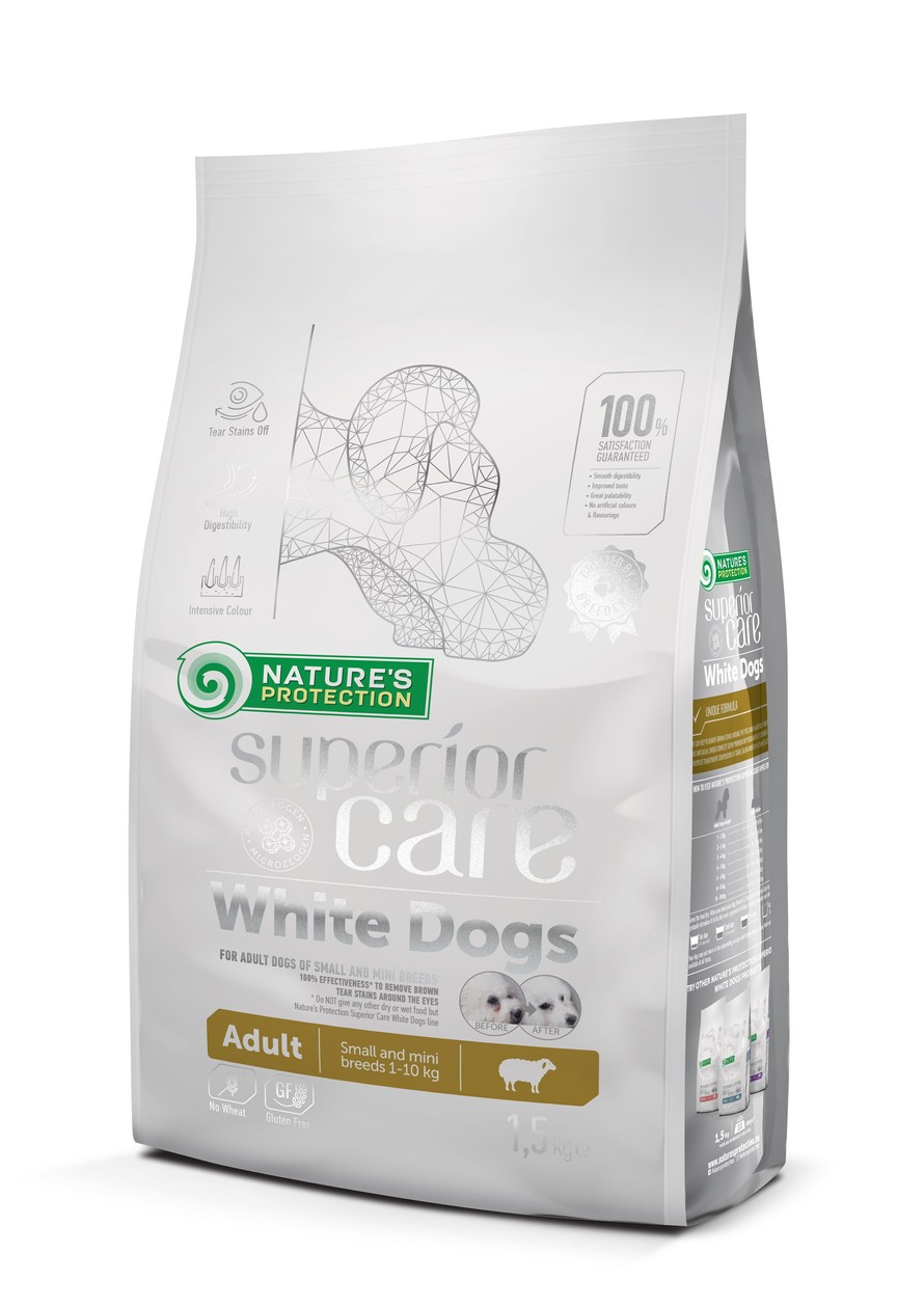 NATURE'S PROTECTION SUPERIOR CARE dry food for adult, small and mini breed dogs with white coat, with lamb 1.5 kg