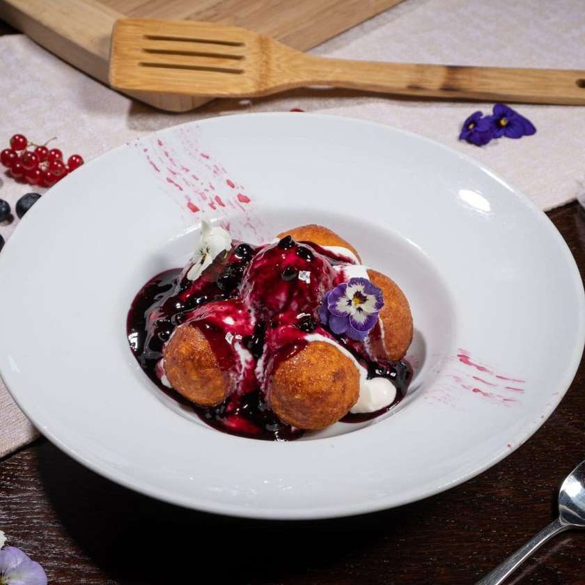 Romanian Cheese Doughnuts with Strawberries