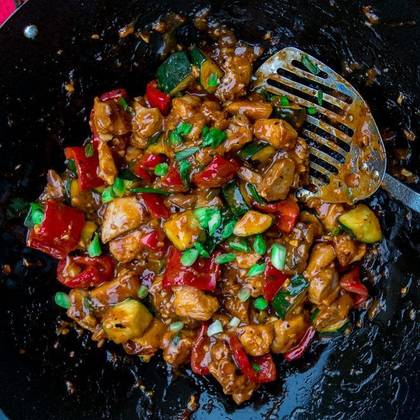 Vegetables in Wok with Chicken Meat