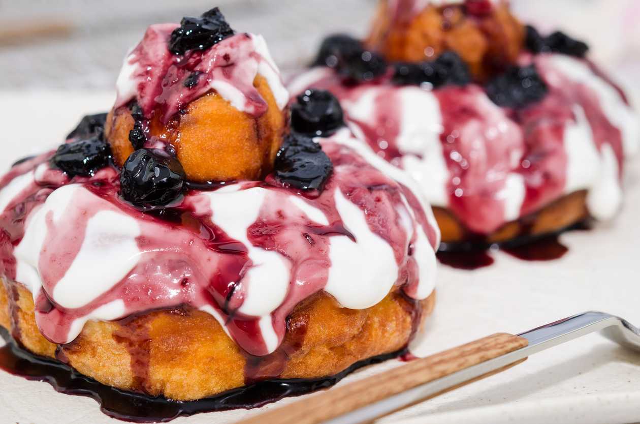 Romanian Cheese Donut with Wild Berries Jam and Sour Cream