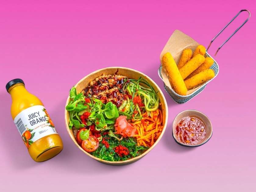 Combo Teriyaki Poke + Mozzarella Sticks and Orange juice