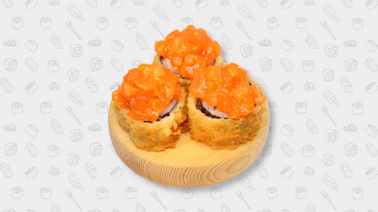 220. Tempura with spicy salmon - 8 gab.