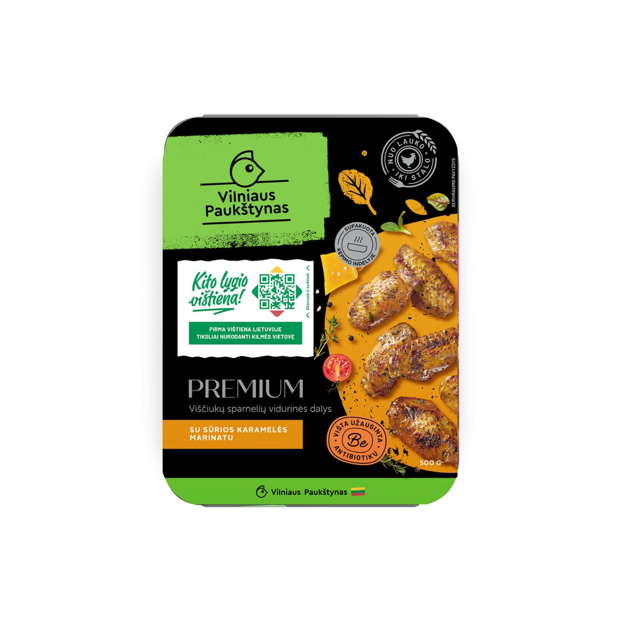 Chicken Wing Mid Joints with Salty Caramel Marinade VILNIAUS PAUKŠTYNAS, 500g (expires soon)