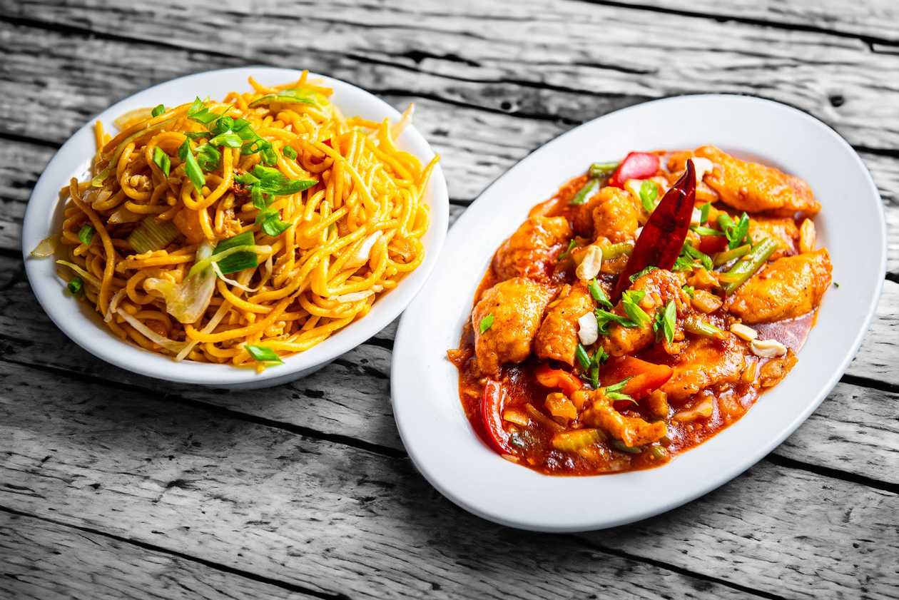 Chicken Hakka Noodels and Honey Chicken