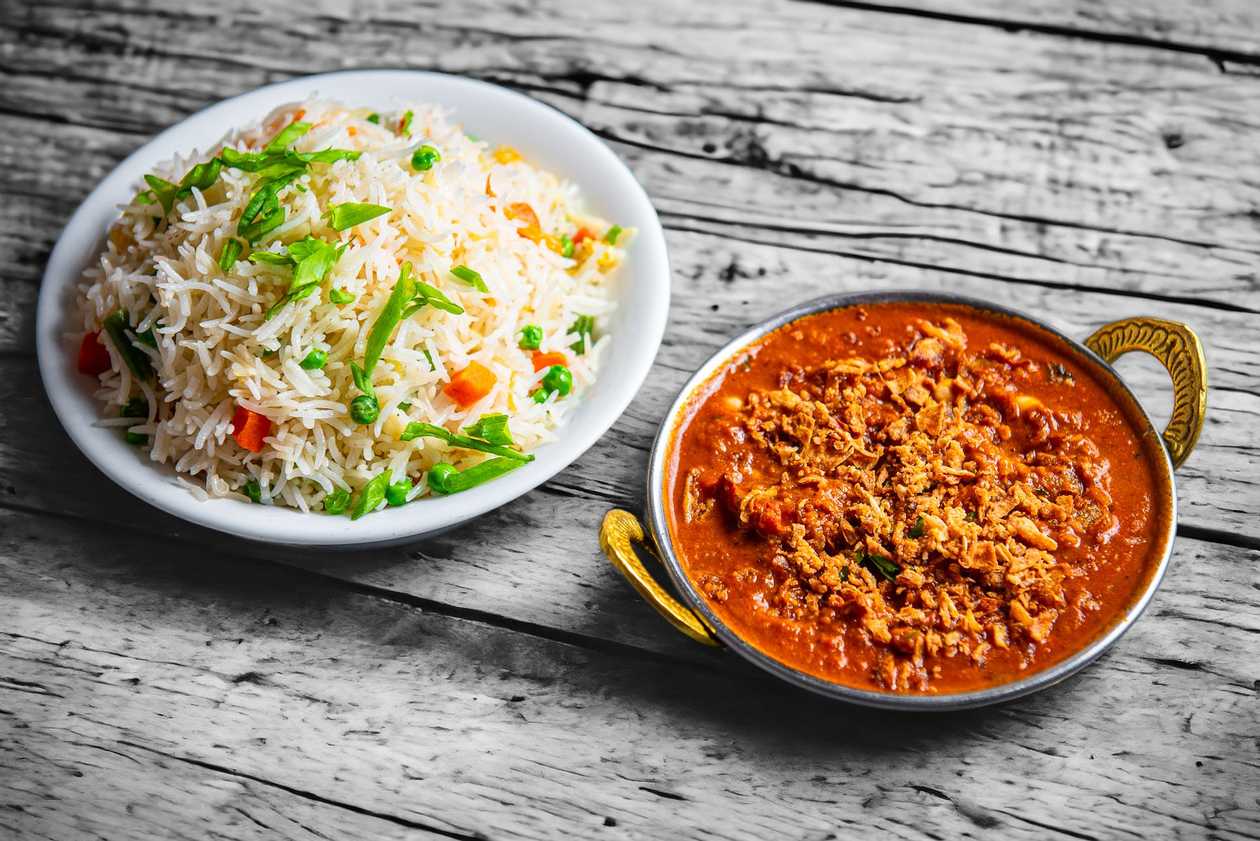 Chicken Tikka Masala and Vegetable Fried Rice