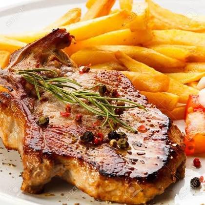 Pan roasted pork chops with chips