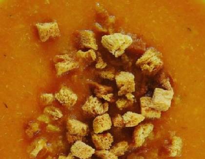 Creamy Red Lentil Soup with Croutons