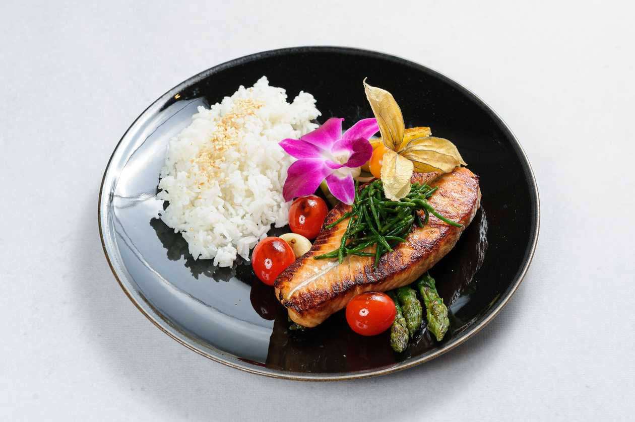 Salmon Steak on Asparagus
