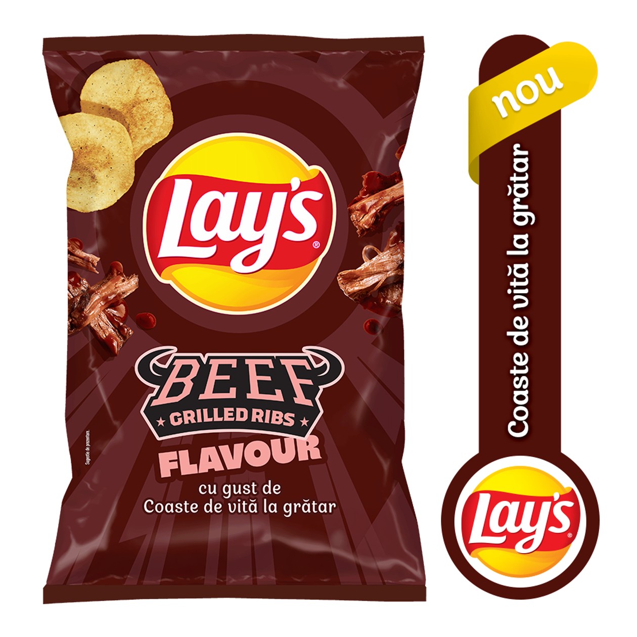 Lay's, Chipsuri din Cartofi cu Gust de Coaste de Vita la Gratar, 125 g