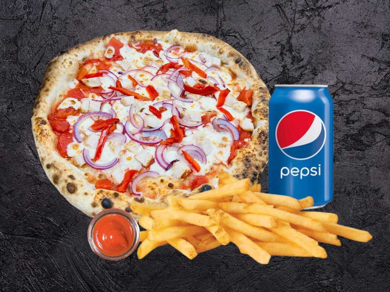 Pizza + French fries with ketchup + Pepsi 0.33l
