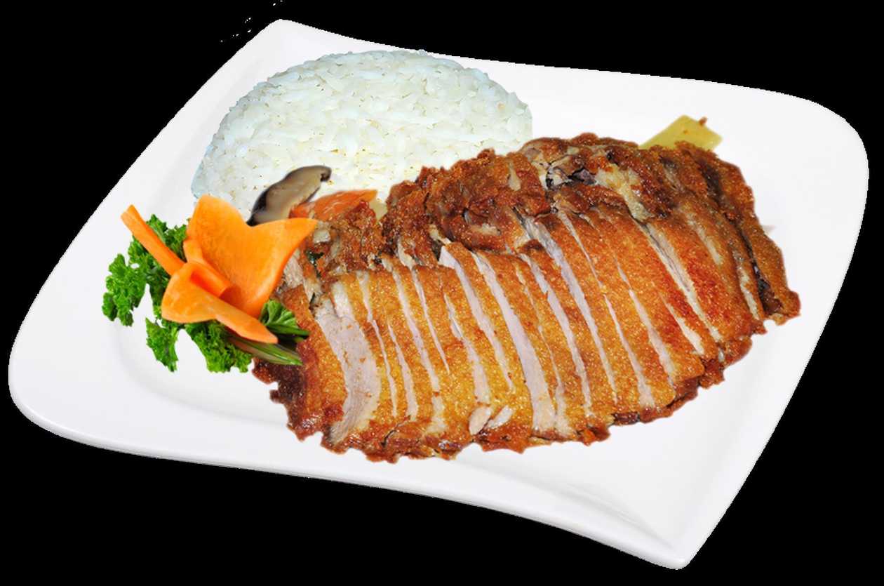 Crispy duck with bamboo and mushrooms + rice