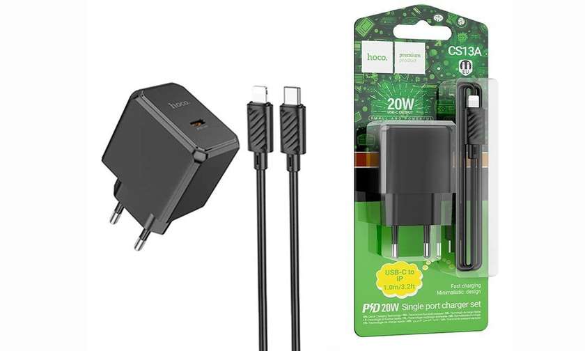 Hoco. CS13A PD20W adapter + cable USB-C to iPhone black