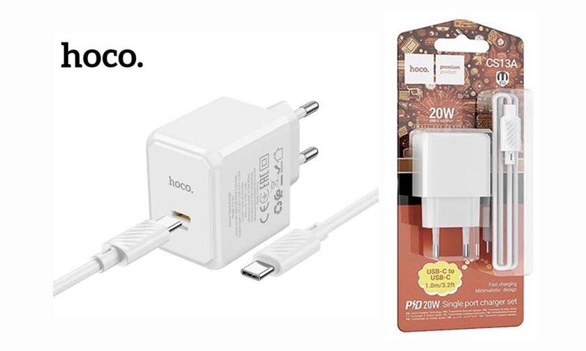 hoco. CS13A PD20W adapter + cable USB-C to USB-C white