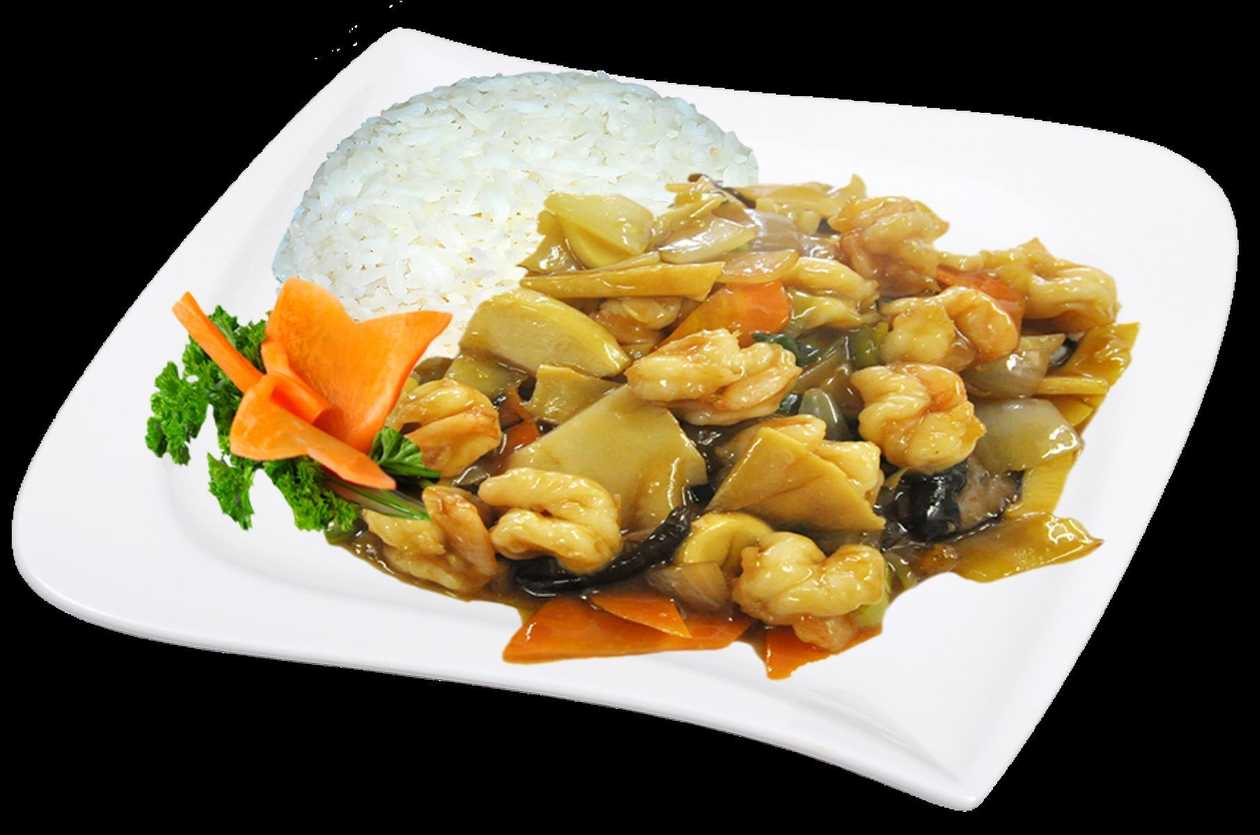 Shrimp with bamboo and mushrooms + rice