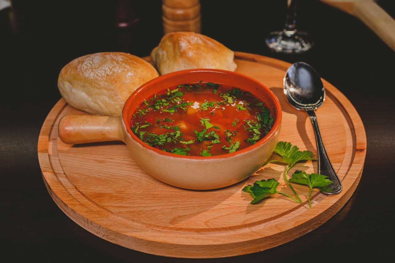 Beef soup (sour cream and hot pepper included)