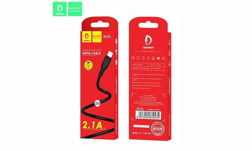 Denmen D23L USB to Lightning Black 2m