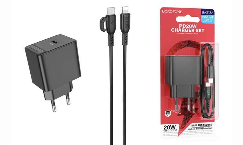Borofone BAS13A PD20W adapter + cable USB-C to iP black