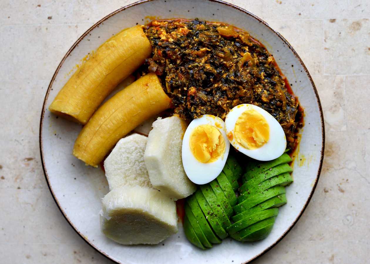 Plantain And Yam With Palava Sauce