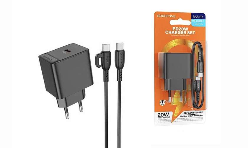 Borofone BAS13A PD20W adapter + cable USB-C to USB-C black