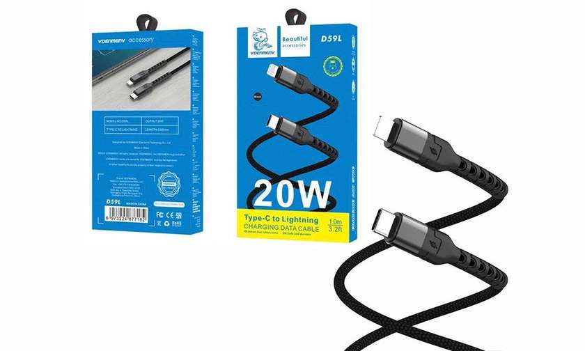 vdenmenv D59L Type-c to Lightning Black Braided 20W