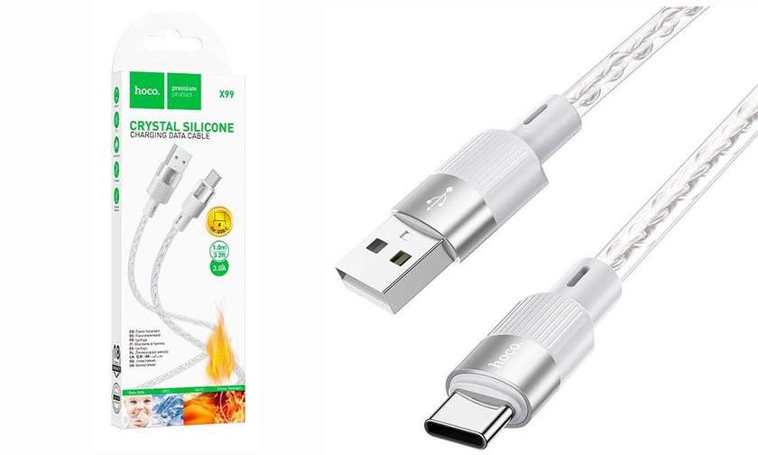 Hoco X99 Cable USB to Type-C White Crystal Silicone