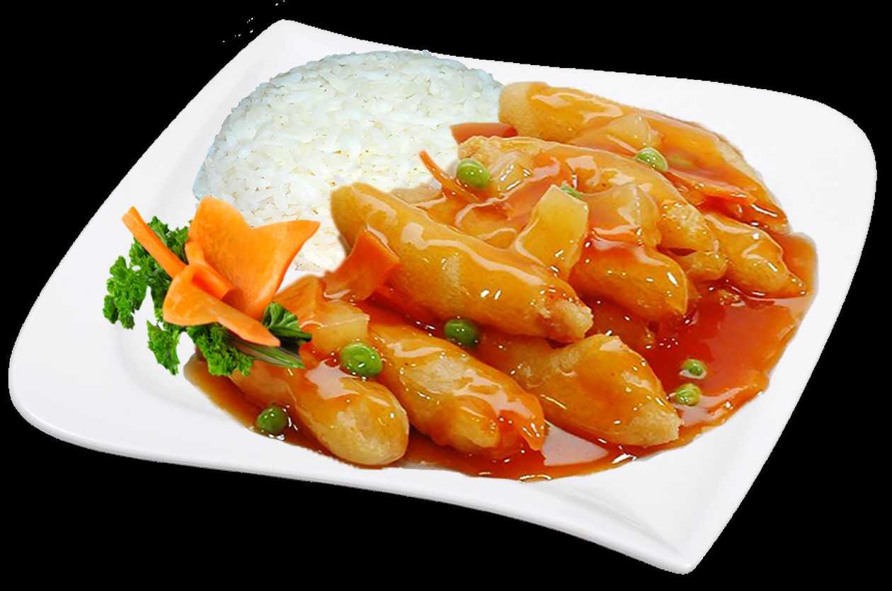 Chicken pieces in sweet and sour sauce + rice