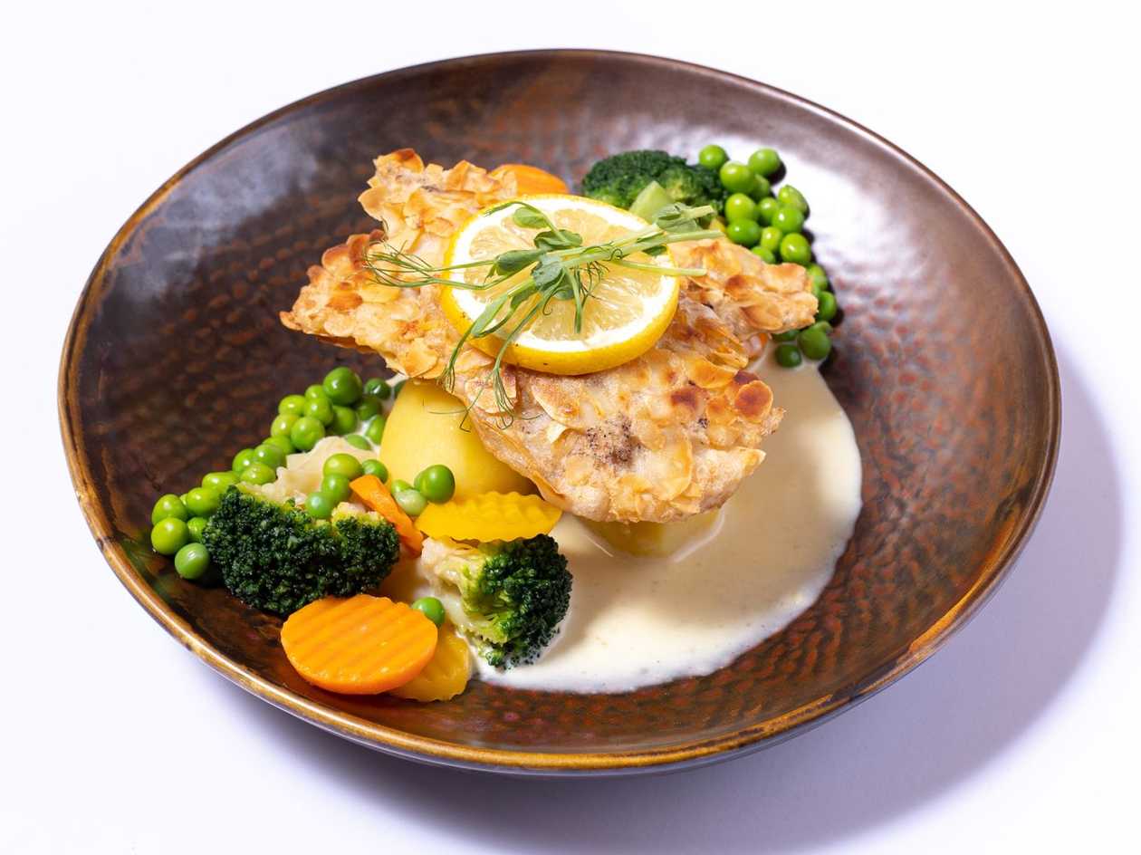 Scorpionfish fillet steak with almond crust