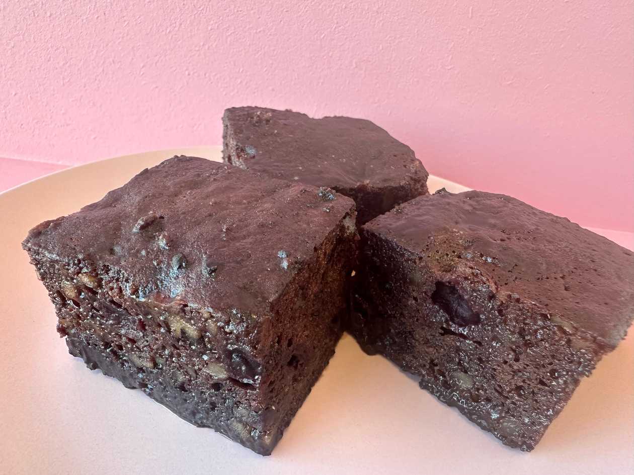 Glazed Brownies with Walnuts and Sour Cherries