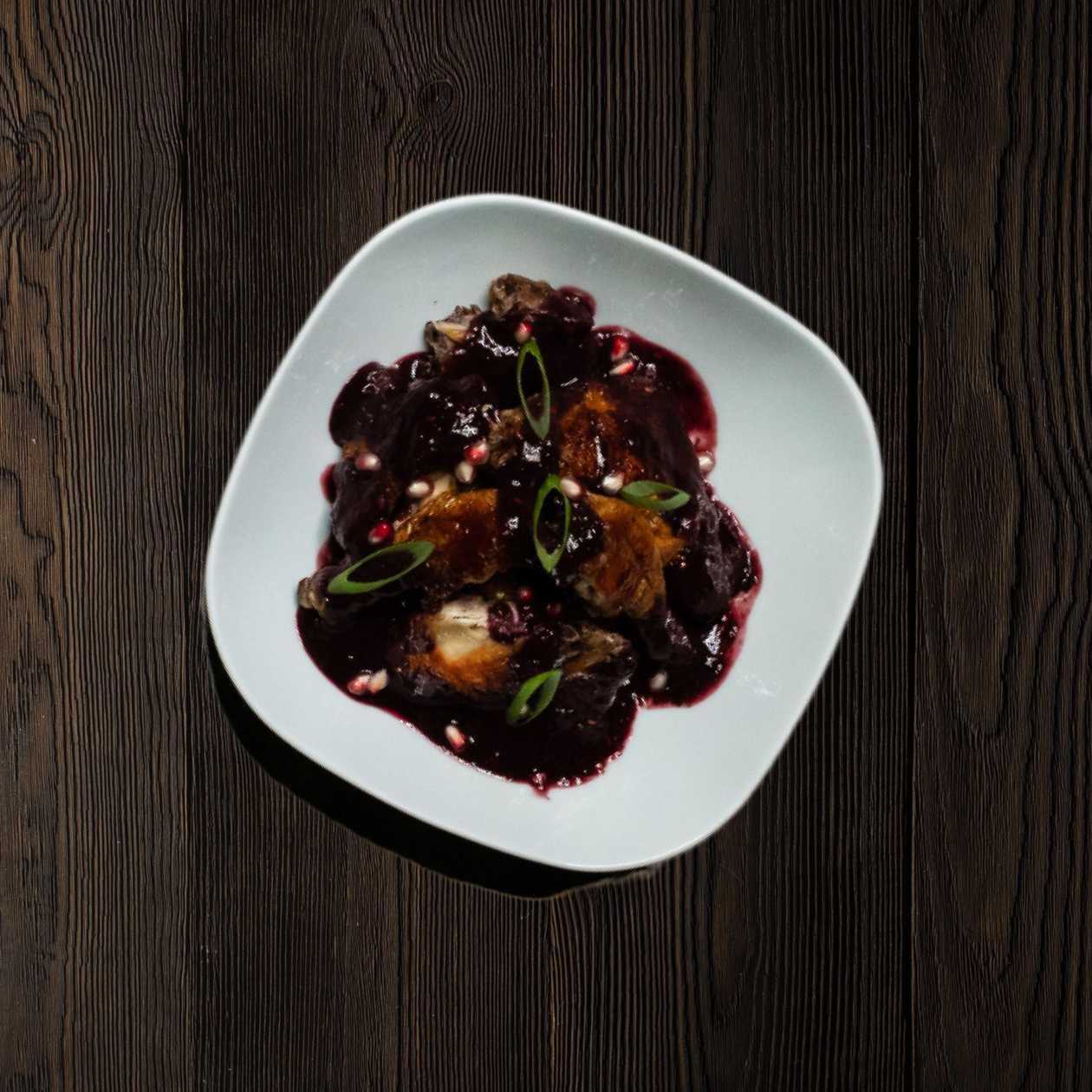 Fried Chicken in Blackberry Sauce