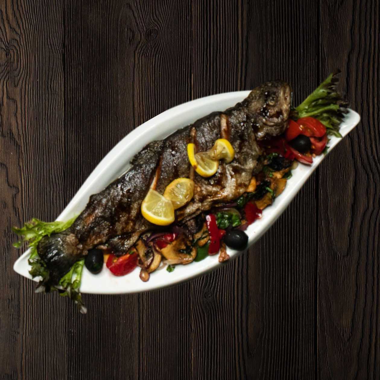 Fried Trout with Vegetables and Narsharab Sauce