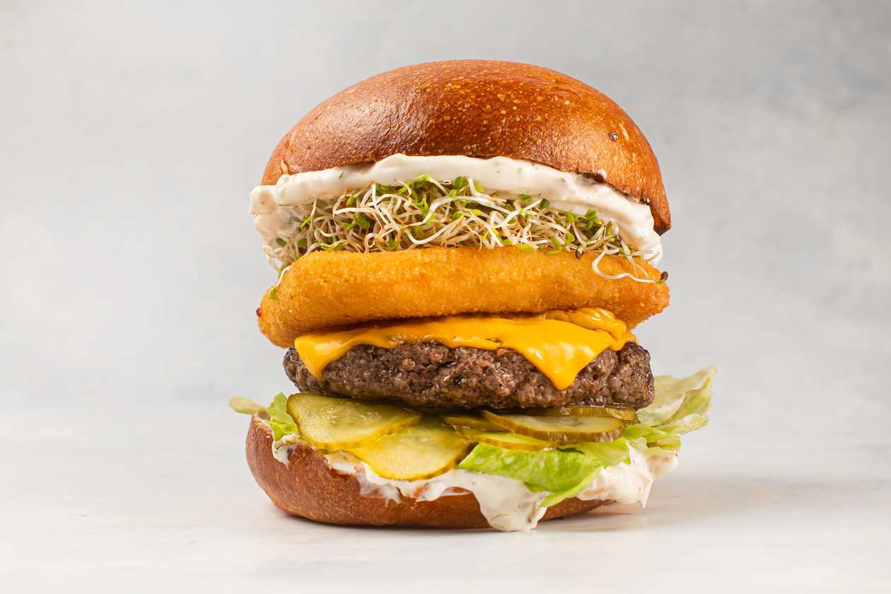 Buster beef burger with grilled cheese