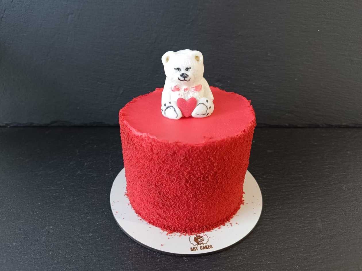 Tort Bento Red Velvet Ursulet - 50% Zahar + Lumanare