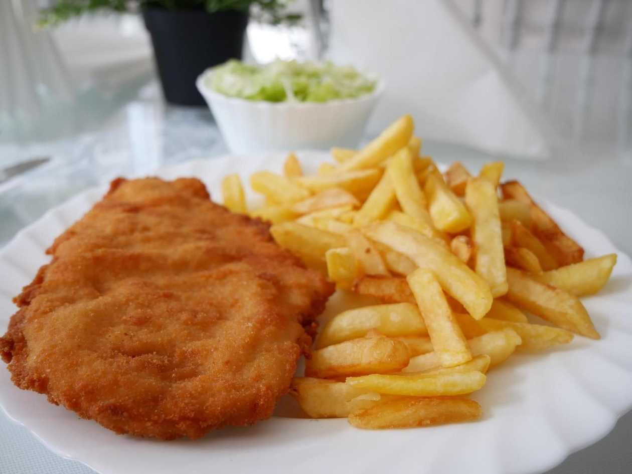French Fries and Pork Schnitzel