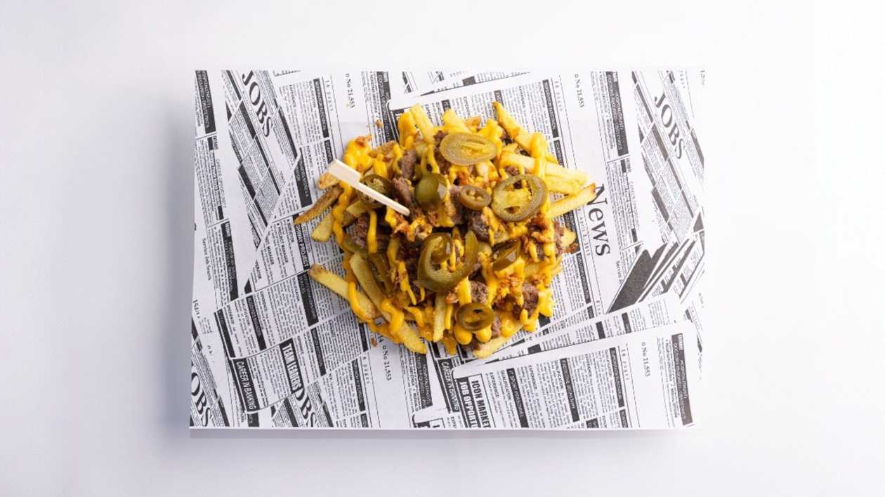 Cheesy Burger Fries with Jalapeños