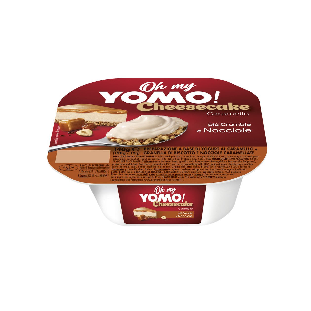 Granarolo, Oh My Yomo jogurt juustukoogimaitseline karamelli ja küpsisetükkidega, 140g (aegub peagi)
