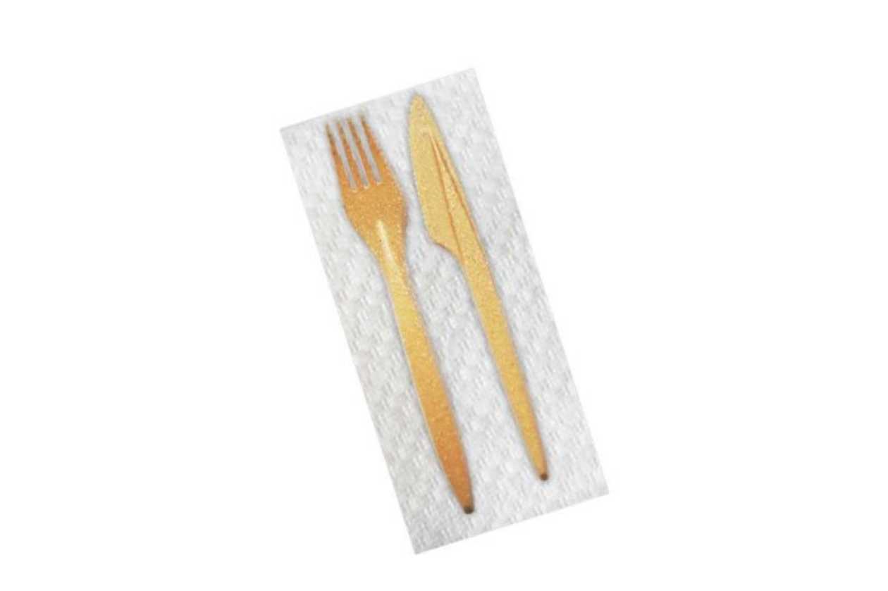 Vidlička a nůž 180 mm WPC přírodní + papírový ubrousek